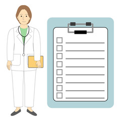 A set of female veterinarian, doctors with to do list