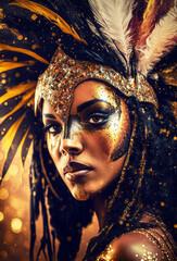 Rio de Janeiro Carnival Party Illustration, Brazilian Samba Dancer, Tropical Exotic Festival Costume, Generative AI