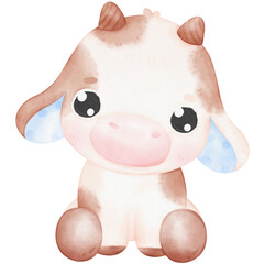 Fototapeta premium Cute Baby Cow watercolor Illustration