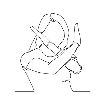 recommend clip art: Continuous single one line art drawing of woman crossing hands gesture say no stop rejection ban or enough