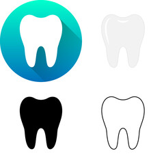 Set of Human White Molar Tooth Digestive, Skeletal System Medical Human Organ Logo Icon Minimalistic Flat Diagonal Shadow, Black-White Silhouette, Line Art Isolated on White Background