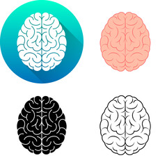 Set of Human Brain Top View Central Nervous System Medical Human Organ Logo Icon Minimalistic Flat Diagonal Shadow, Black-White Silhouette, Line Art Isolated on White Background