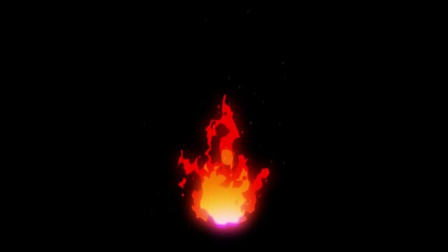 Cartoon Fire. Flamethrower isolated on black background. Perfect for animations, digital composition 3D.