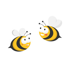 Cartoon cute little bee on isolated background, Vector illustration.