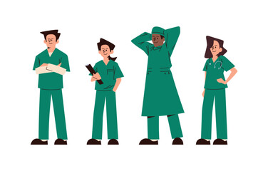 group of woman and man surgeon doctor isolated flat vector illustration.