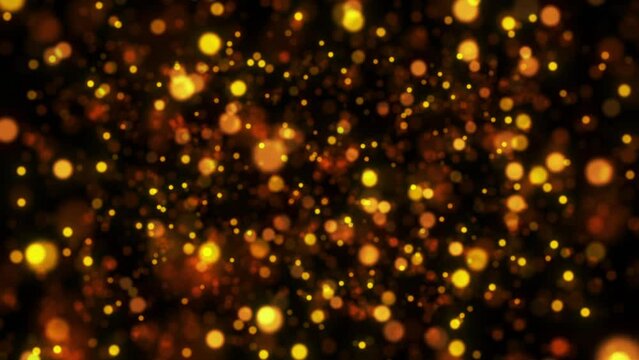 Abstract motion shining background gold particles. Shimmering Glittering Particles With Bokeh on a dark background. Popular, modern, christmas, new year, holliday. Looped 4K animation