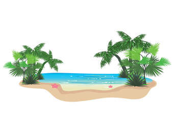 Tropical beach with palm tree and shining sea for screensaver, banner or poster. Summer vacation by the sea vector vertical background