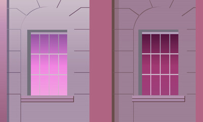 vector illustration in pink tones depicting two windows on the facade of a house for decorating interiors, facades and scenes, as well as for creating other illustrations