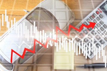 Economic crisis in the price of cars. Financial collapse, drop in stock value. Graph falling....