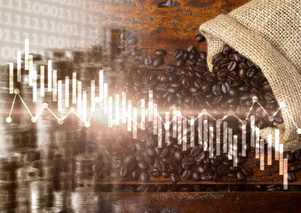 Economic crisis in the price of a bag of coffee. Financial collapse, drop in stock value. Graph...