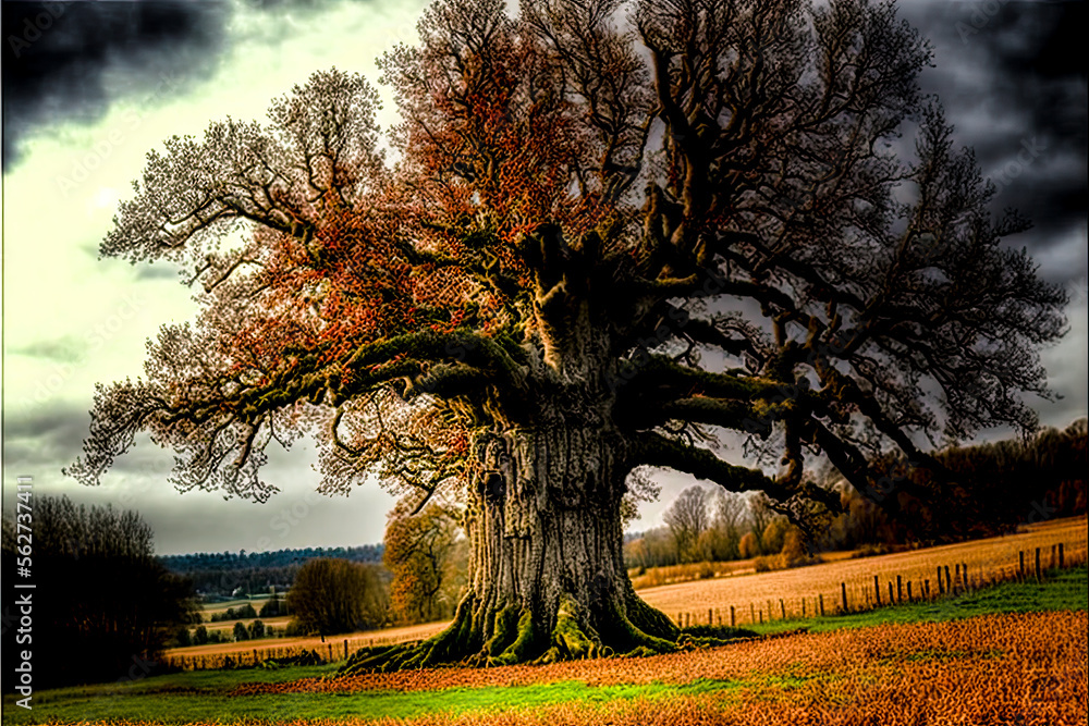 Aufkleber a large tree in a field - generative ai