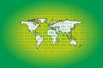 Vector background with dollar sign and inscription recession, weakening dollar, world economic crisis and decline in purchasing power	