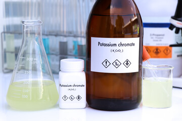 potassium chromate in bottle , chemical in the laboratory and industry