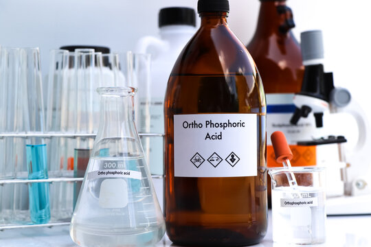 ortho phosphoric acid in bottle , chemical in the laboratory and industry