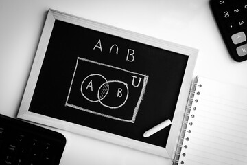 Blackboard with sample basic set hand written