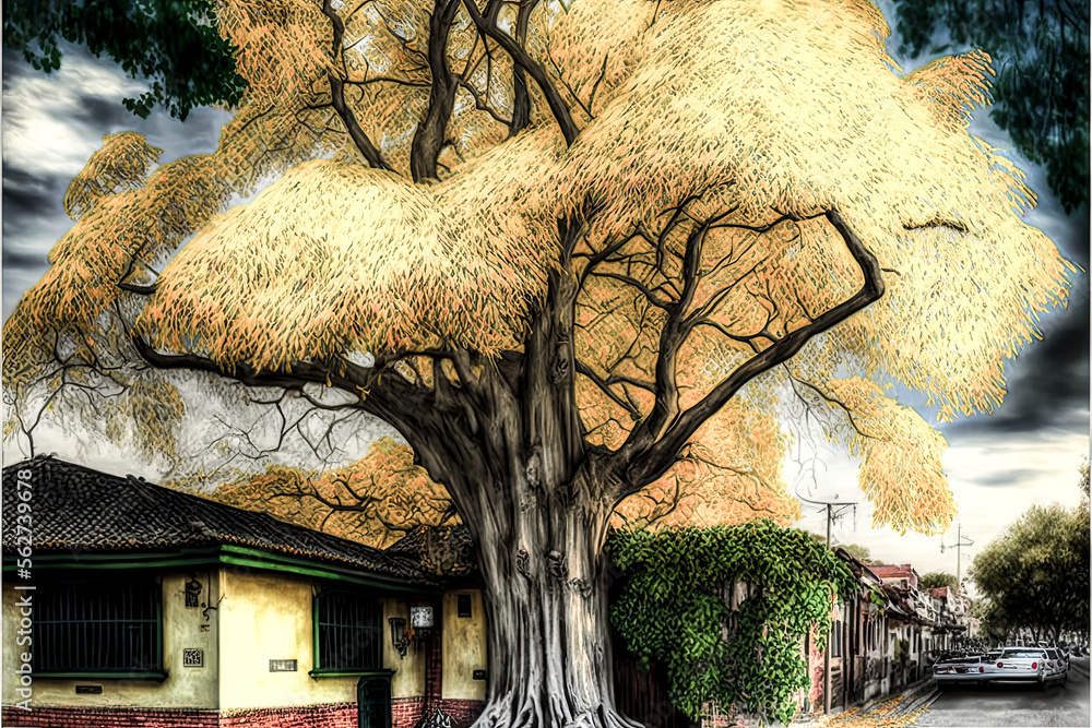 Aufkleber a tree with a large trunk - generative ai