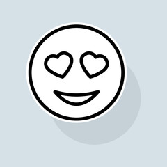 Emoji with love line icon. Communication, emoticons, chats, stickers, attitude, emotions, mood. Emoji concept. Vector sticker line icon on white background