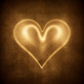 Coeur très lumineux posé sur un fond brun texturé