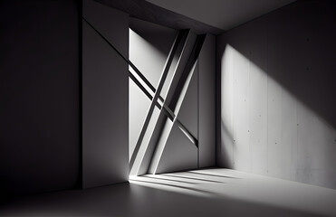 modern grayscale room with a window, generative ai