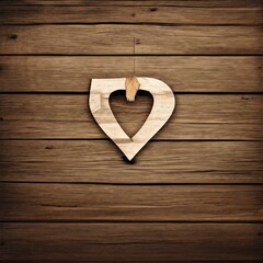 Coeur en bois clair avec une feuille séchée, posé sur un mur de lattes de bois