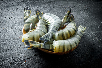 Fresh tiger shrimps on a plate.