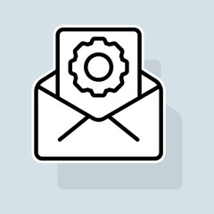 Mail with settings line icon. Brightness settings, resolution settings, device functions, gadget calibration. Settings concept. Vector sticker line icon on white background