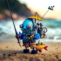 very cool and cute fishing robot.
