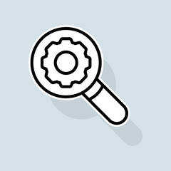 Search with settings line icon. Brightness settings, resolution settings, device functions, gadget calibration. Settings concept. Vector sticker line icon on white background