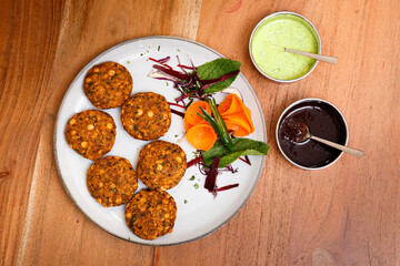 Indian food. Vegetarian food. Vegetarian cutlets from soy.
