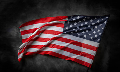 Obraz premium American flag on dark background. USA flag on a black background.