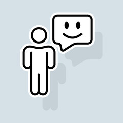 Human with smile line icon. Like, dislike, rate the service, clipboard with checkmark, rating, clipboard with thumbs up. Feedback concept. Vector sticker line icon on white background