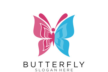 Red and blue Butterfly vector illustration. Business sign template for Beauty