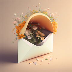 Aesthetic envelope with flowers inside, generative AI