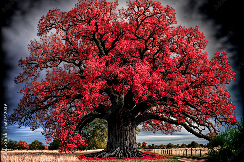 Poster a tree with red leaves - generative ai