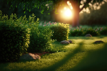 Fototapeta premium Green lawn and natural net zero Generative AI