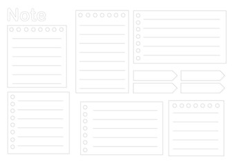 A set of notes collection of minimal blank sticky notes. Vector illustration.