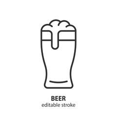 Glass of beer line icon. Alcoholic drink vector symbol. Editable stroke.