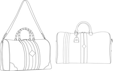 Duffel bags and weekend bags, Vector Illustration, Bag Outline Template, Fashion Flats Sketch, Vector Clip Art Template	
