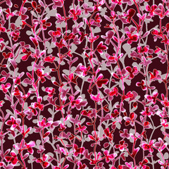 Elegant floral background with cute little twigs and leaves. Seamless pattern. Design for fabric and wallpaper.