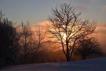 A sunrise on a winter morning, Sainte-Apolline, Québec, Canada