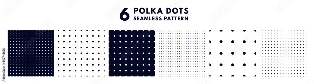 Poster set of polka dots or bullet journal texture. seamless monochrome pattern. dotted background. soft ab