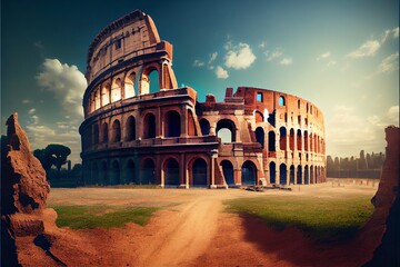 Fototapeta na wymiar Roman Coliseum as a ruin. monument. and tourist site in Italy and Europe. Generative AI
