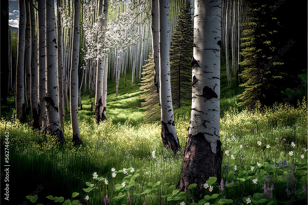Aufkleber a forest with tall trees - generative ai