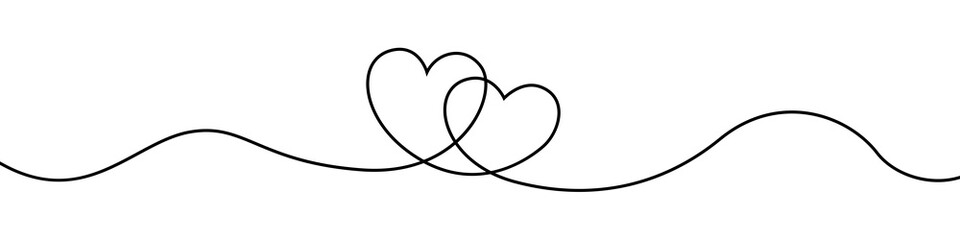 Fototapeta Continuous line drawing of two hearts on transparent background. Banner for valentine's day. Abstract hearts. PNG image obraz