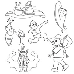 Vector Doodle Fantasy about aliens, magical creatures and ghosts