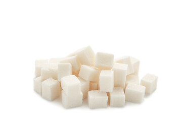 White sugar cubes isolated on white background.