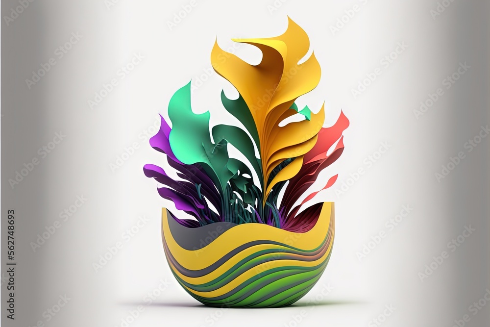 Aufkleber a colorful vase with a plant inside of it on a white background with a shadow of the vase on the rig