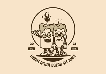 Mascot character badge of two candles standing side by side