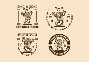 Mascot character illustration badge design of singing microphone