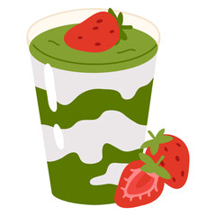 Vector illustration of cute  doodle asian food matcha tiramisu for print ,design, greeting card,sticker,icon